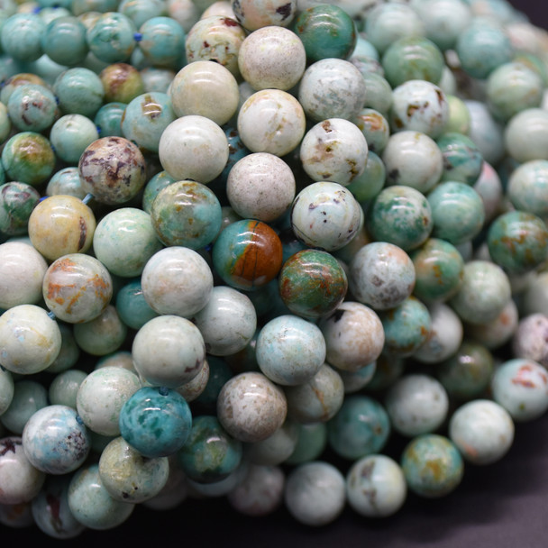 High Quality Grade A Natural Chrysocolla Phoenix Turquoise Semi-Precious Gemstone Round Beads - 6mm, 8mm, 10mm sizes - 15" long