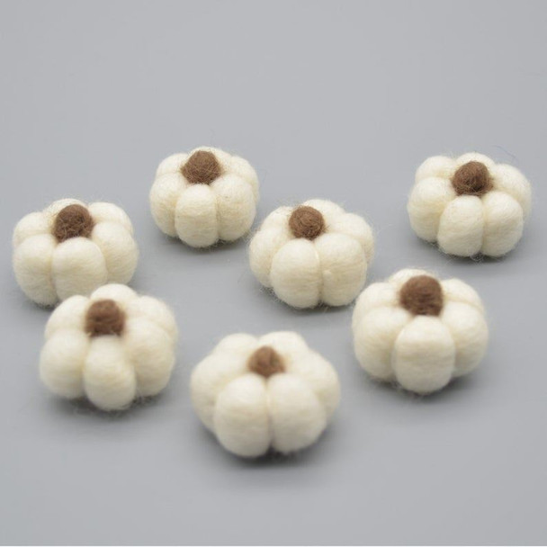 100% Wool Felt Pumpkins - 5 Count - Ivory - 4cm x  2cm - 2.5cm