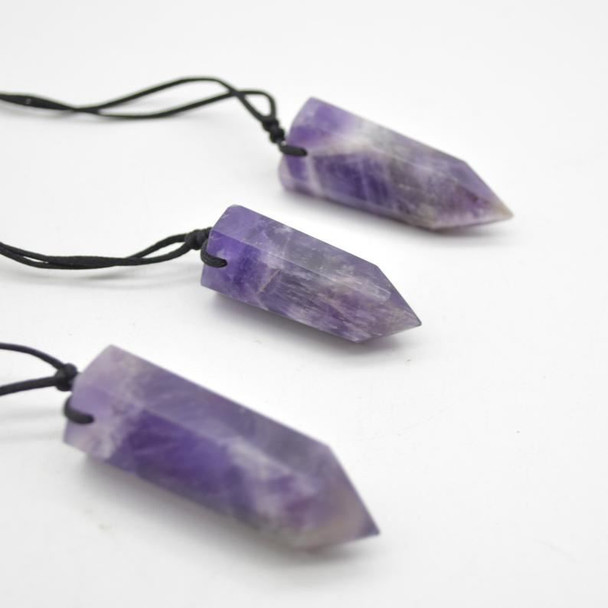 Natural Chevron Amethyst Semi-precious Gemstone Point Pendant - 4cm - 4.5cm - 1 Count