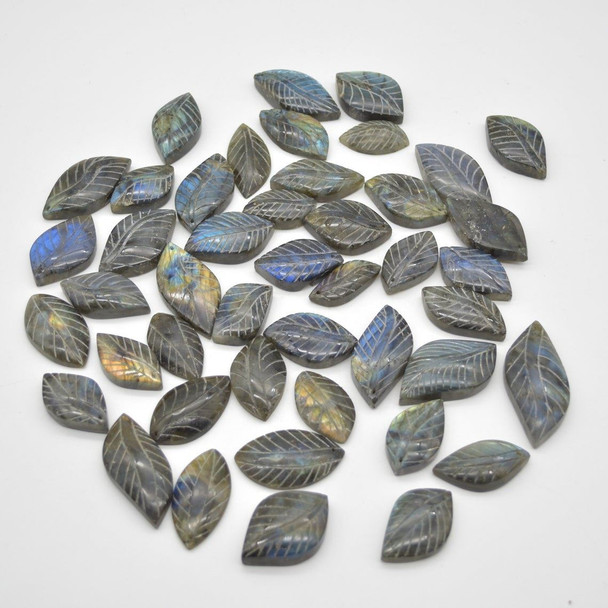 5 Labradorite Gemstone Pendants - Leaf Motif - Assorted Patterns and Sizes