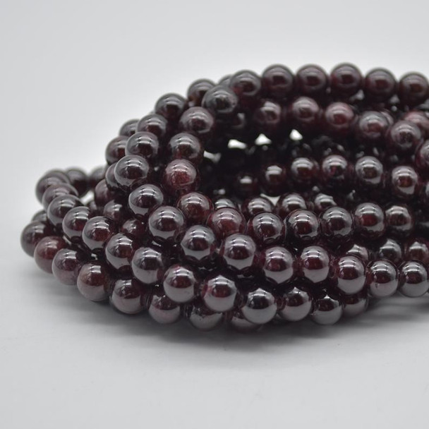 Large Hole Beads - Natural Garnet Semi-precious Gemstone Round Beads - 8mm - 15" strand