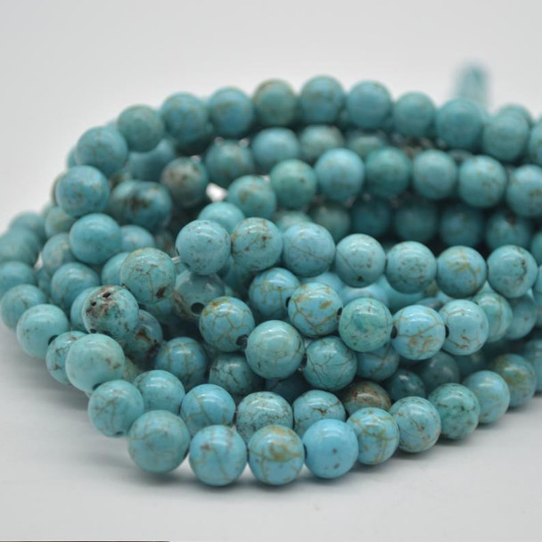 Large Hole (2mm) Beads - Turquoise (Dyed) Semi-precious Gemstone Round Beads - 8mm - 15" strand