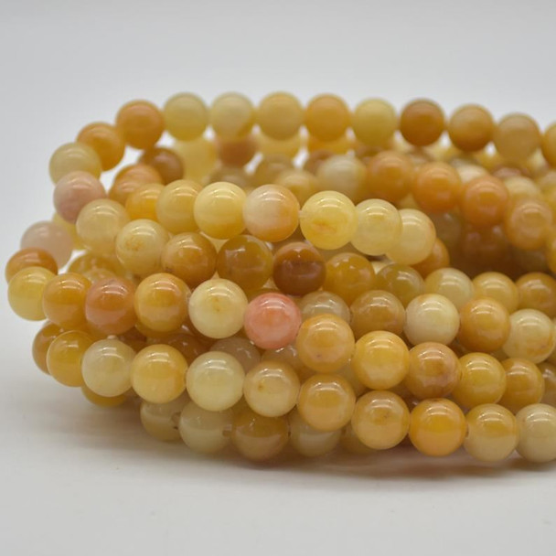 Large Hole Beads - Natural Dark Yellow Calcite Semi-precious Gemstone Round Beads - 8mm - 15" strand