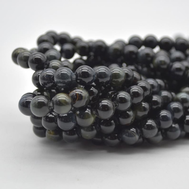 Large Hole Beads - Natural Blue Tiger Eye Semi-precious Gemstone Round Beads - 8mm - 15" strand