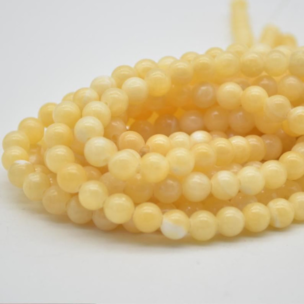 Large Hole (2mm) Beads - Natural Yellow Calcite Semi-precious Gemstone Round Beads - 8mm - 15" strand