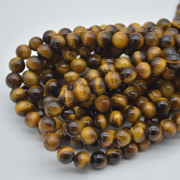 Large Hole (2mm) Beads - Natural Tiger Eye Semi-precious Gemstone Round Beads - 8mm - 15" strand