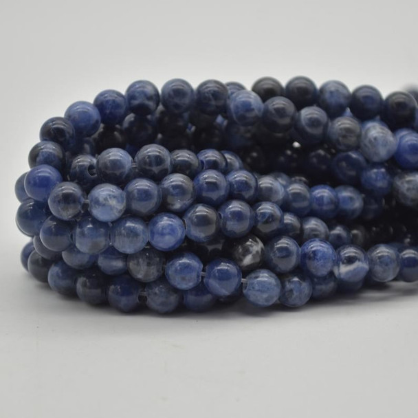 Large Hole (2mm) Beads - Natural Sodalite Semi-precious Gemstone Round Beads - 8mm - 15" strand