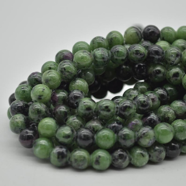 Large Hole (2mm) Beads - Natural Ruby Zoisite Semi-precious Gemstone Round Beads - 8mm - 15" strand