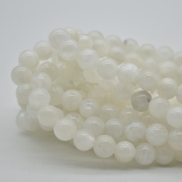 Large Hole (2mm) Beads - Natural Rainbow Moonstone Semi-precious Gemstone Round Beads - 8mm - 15" strand