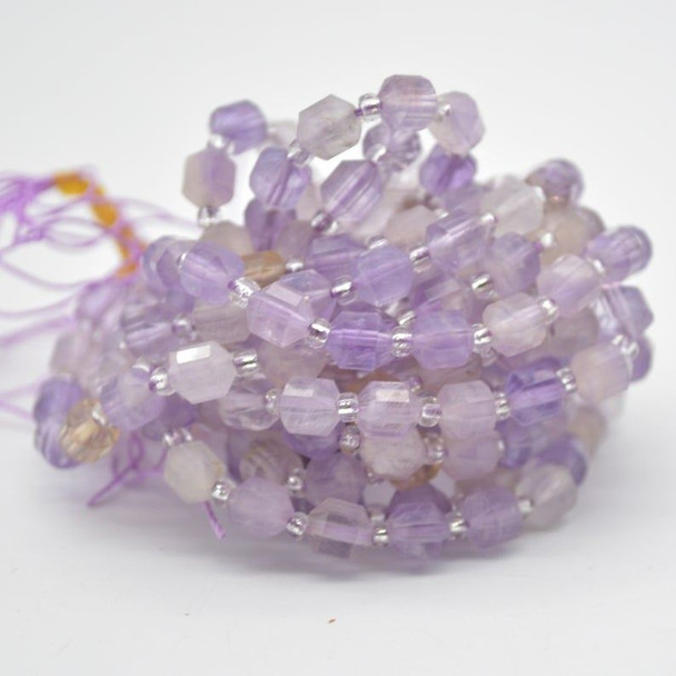 Grade A Natural Clear Amethyst Semi-precious Gemstone Double Tip FACETED Round Beads - 5mm x 6mm - 15" strand