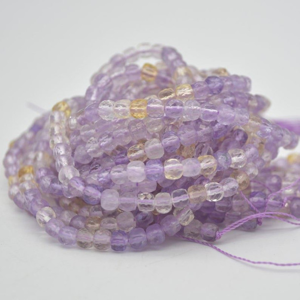 High Quality Grade A Natural Ametrine Semi-precious Gemstone Faceted Cube Beads - 4mm - 5mm - 15" strand