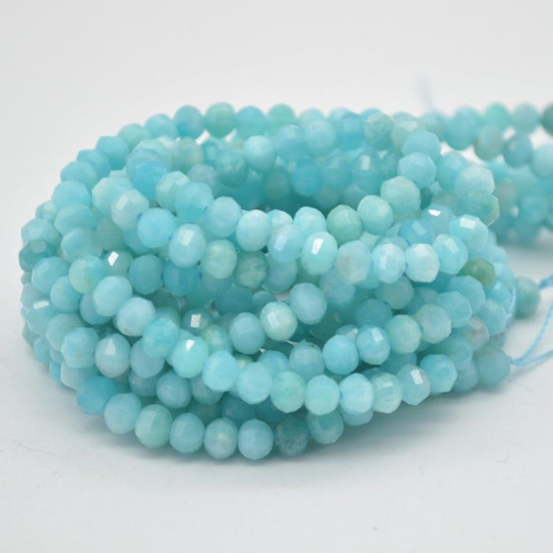 High Quality Grade A Natural Peruvian Amazonite Semi-precious Gemstone FACETED Lantern style Round Beads - 5mm - 15" strand