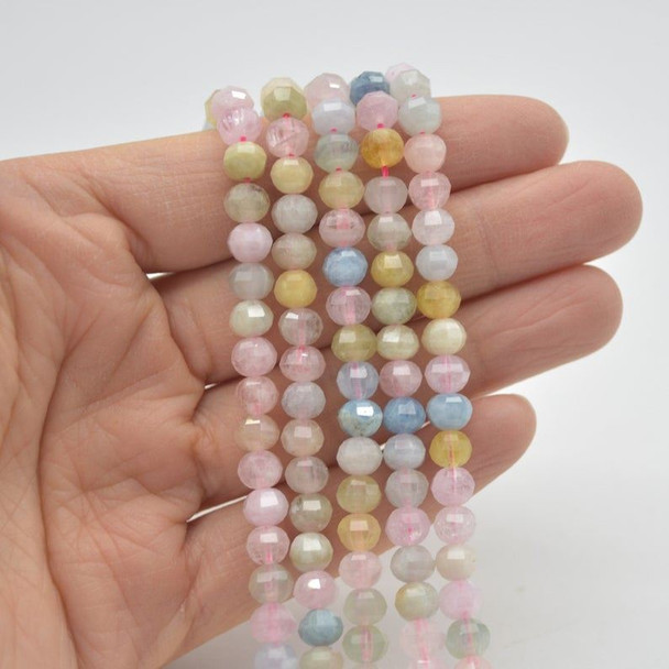 High Quality Grade A Natural Morganite / Beryl Semi-precious Gemstone FACETED Lantern style Round Beads - 6mm - 15" strand