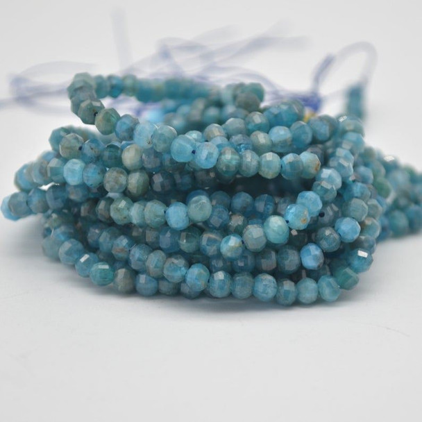 High Quality Grade A Natural Blue Apatite Semi-precious Gemstone FACETED Lantern style Round Beads - 4mm - 15" strand