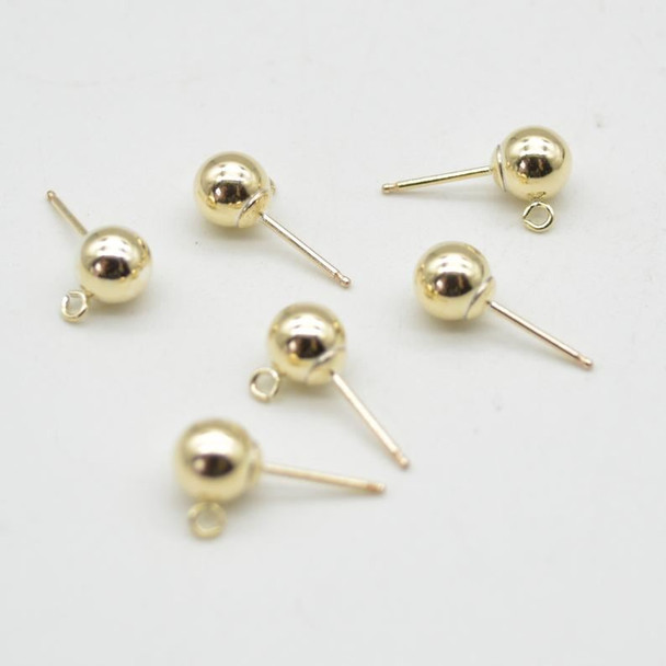 14K Gold Filled Findings - Gold Filled Ball Stud Earring with Open Ring - 6mm - 1 or 10 Count - No Backs - Made in USA