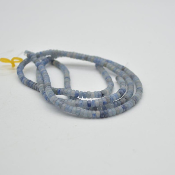 High Quality Grade A Natural Blue Aventurine Semi-Precious Gemstone Flat Heishi Rondelle / Disc Beads - 4mm x 2mm - 15" strand