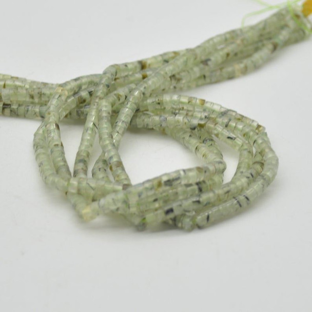 High Quality Grade A Natural Dark Prehnite Semi-Precious Gemstone Flat Heishi Rondelle / Disc Beads - 4mm x 2mm - 15" strand