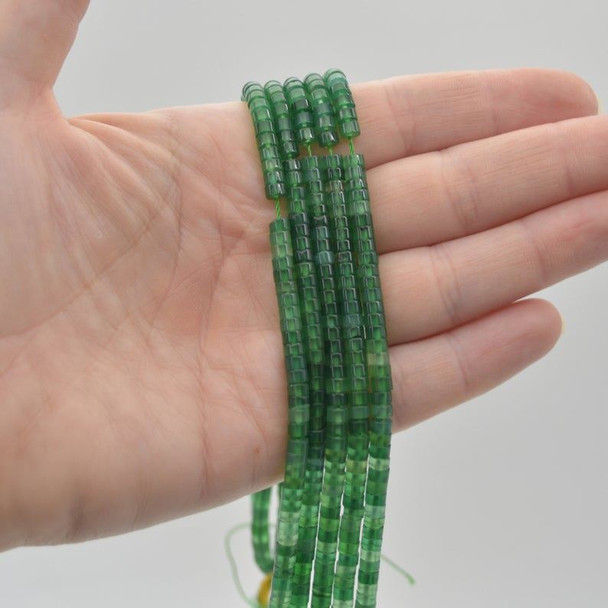 High Quality Grade A Green Agate Semi-Precious Gemstone Flat Heishi Rondelle / Disc Beads - 4mm x 2mm - 15.5" strand