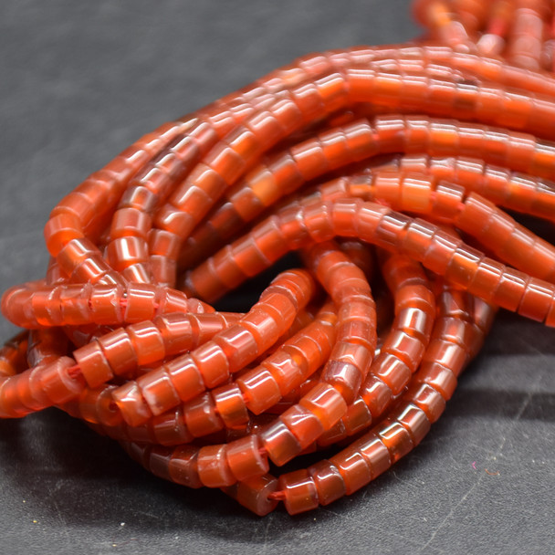 High Quality Grade A Red Agate Agate Semi-Precious Gemstone Flat Heishi Rondelle / Disc Beads - 3mm x 2mm - 15" strand