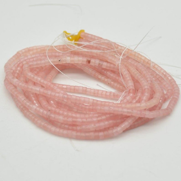 High Quality Grade A Natural Pink Jade Semi-Precious Gemstone Flat Heishi Rondelle / Disc Beads - 3mm x 2mm - 15" strand