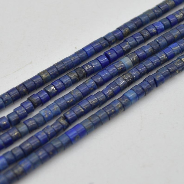 High Quality Grade A Natural Lapis Lazuli Semi-Precious Gemstone Flat Heishi Rondelle / Disc Beads - 3mm x 2mm - 15.5" strand