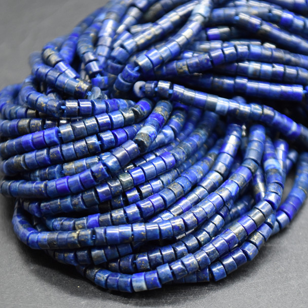 High Quality Grade A Natural Lapis Lazuli Semi-Precious Gemstone Flat Heishi Rondelle / Disc Beads - 3mm x 2mm - 15" strand