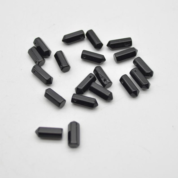 High Quality Grade A Natural Black Obsidian Semi-Precious Gemstone SINGLE Point Pendant Beads -  1.2cm, 1.6cm, 3cm - 1 or 5 count