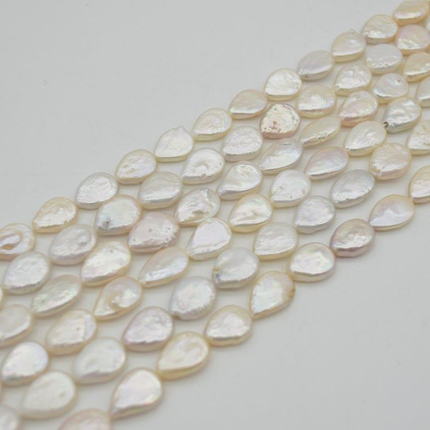 High Quality Grade A Natural White Freshwater Raindrop / Teardrop Pearl Beads - Iridescent Rainbow Hue - 11mm x 14mm - 17mm - 14" strand