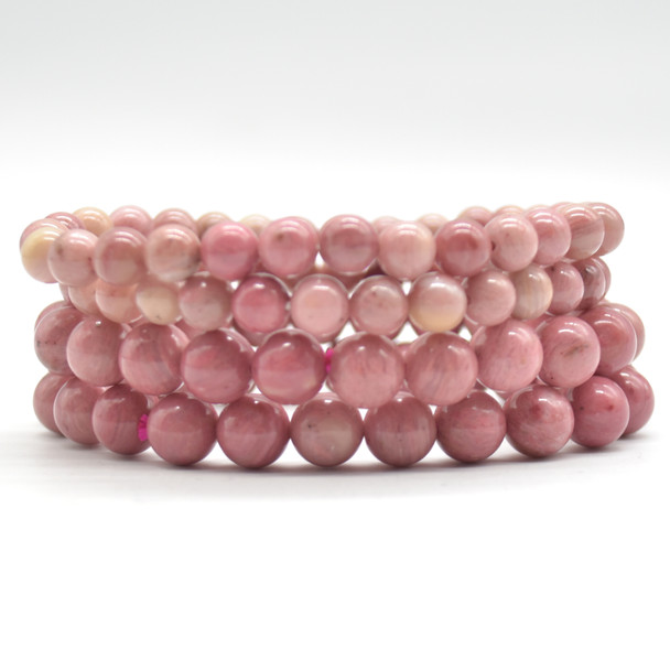 Natural Chinese Rhodonite Semi-precious Gemstone Round Beads Sample Strand / Bracelet - 6mm, 8mm sizes - 7.5"