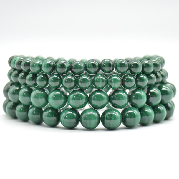 Natural Malachite Semi-precious Gemstone Round Beads Sample strand / Bracelet - 6mm, 8mm or 10mm sizes - 7.5"