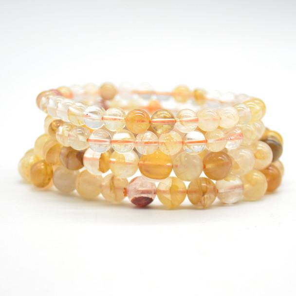 Natural Yellow Quartz Semi-precious Gemstone Round Beads Sample strand / Bracelet - 6mm, 8mm sizes - 7.5"