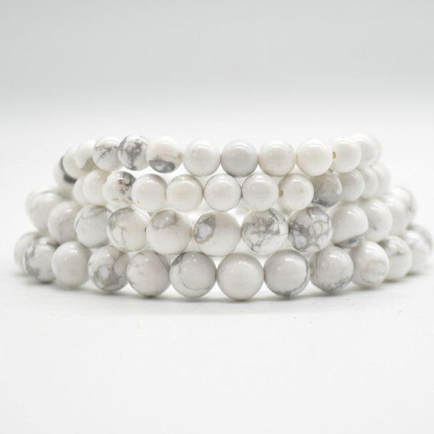 Natural White Howlite Semi-precious Gemstone Round Beads Sample strand / Bracelet - 6mm, 8mm or 10mm sizes - 7.5"