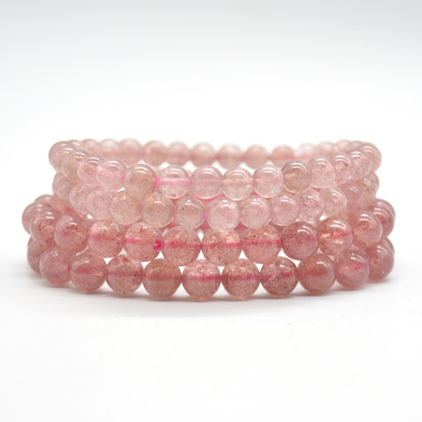 Natural Strawberry Quartz Semi-precious Gemstone Round Beads Sample strand / Bracelet - 6mm, 8mm sizes - 7.5"