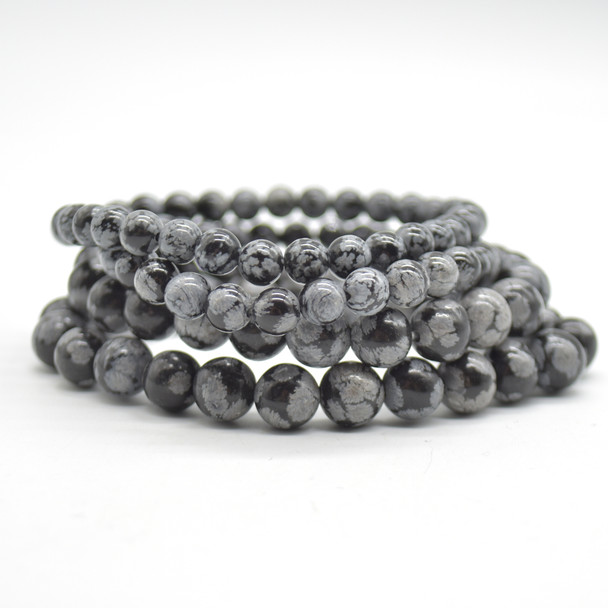 Natural Snowflake Obsidian Semi-precious Gemstone Round Beads Sample strand / Bracelet - 6mm, 8mm sizes - 7.5"