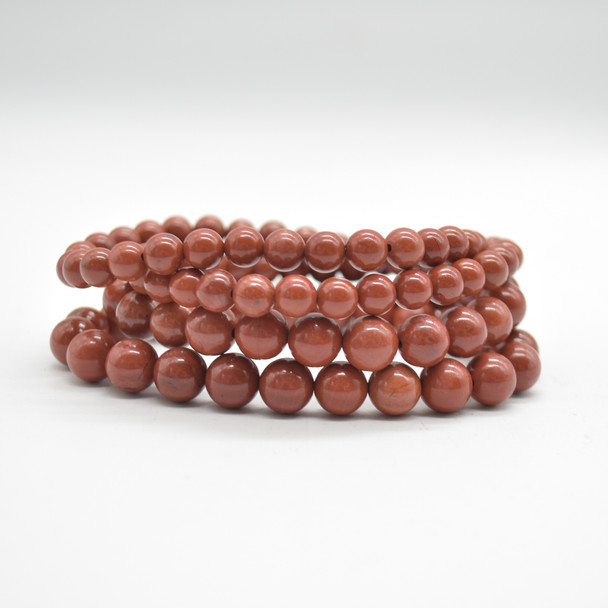 Natural Red Jasper Semi-precious Gemstone Round Beads Sample strand / Bracelet - 6mm, 8mm or 10mm sizes - 7.5"