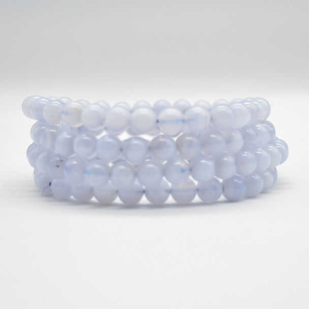 Blue Lace Agate Gemstone Round Bead Sample strand / Bracelet - 6mm - 7.5"