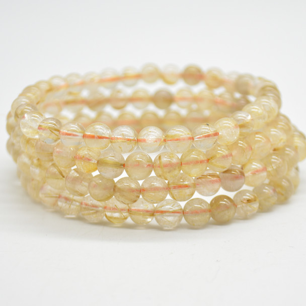 Gold Rutilated Quartz Gemstone Round Beads Sample strand / Bracelet - 6mm - 7.5"