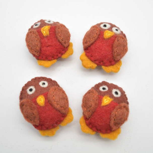 100% Wool Felt Christmas Robin - 2 Count - 6cm x 5cm x 2.5cm