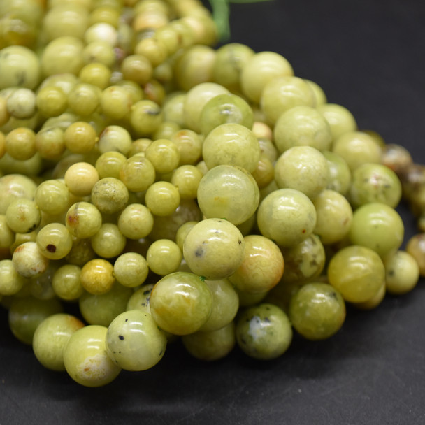 High Quality Grade A Natural Dentritic Green Opal Semi-precious Gemstone Round Beads - 6mm, 8mm, 10mm sizes - 15" strand