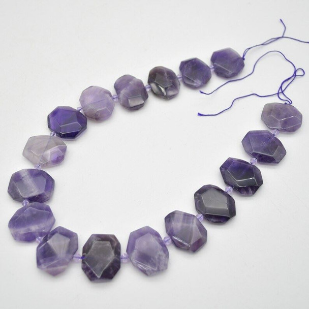 High Quality Grade A Natural Dark Amethyst Semi-precious Gemstone Faceted Side Drilled Rectangle Pendants / Beads - 15" strand