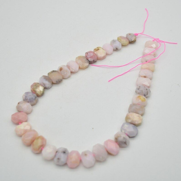 High Quality Grade A Natural Pink Opal Semi-precious Gemstone Faceted Side Drilled Rectangle Pendants / Beads - 15" strand