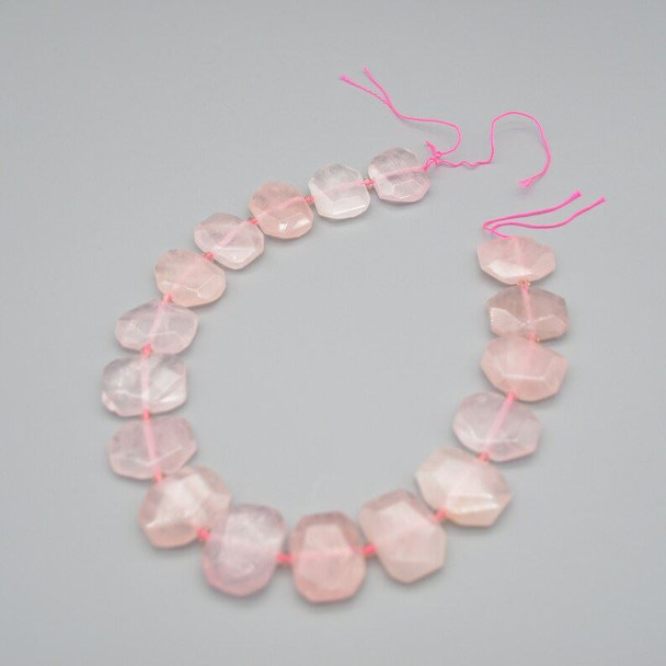 High Quality Grade A Natural Rose Quartz Semi-precious Gemstone Faceted Side Drilled Rectangle Pendants / Beads - 15" strand