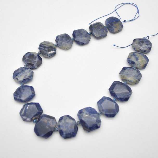 High Quality Grade A Natural Sodalite Semi-precious Gemstone Faceted Side Drilled Rectangle Pendants / Beads - 15" strand