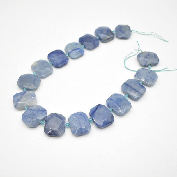High Quality Grade A Natural Blue Aventurine Semi-precious Gemstone Faceted Side Drilled Rectangle Pendants / Beads - 20mm x 25mm - 15" strand
