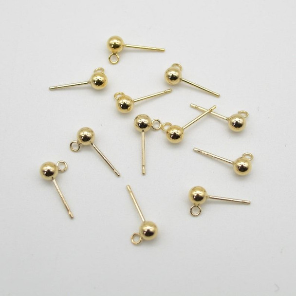 14K Gold Filled Findings - Gold Filled Ball Stud Earring with Open Ring - 4mm - 2 or 10 Count - No Backs - Made in USA