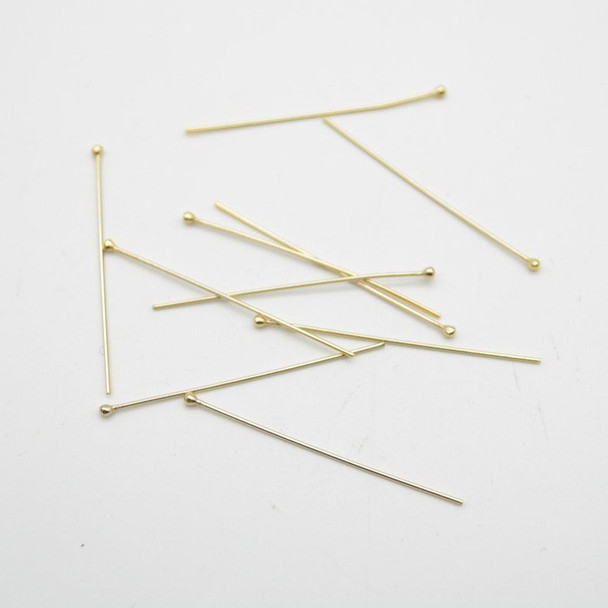 14K Gold Filled Findings - Gold Filled Ball Headpin - 0.63mm x 38.1mm - 6 or 20 Count - Made in USA