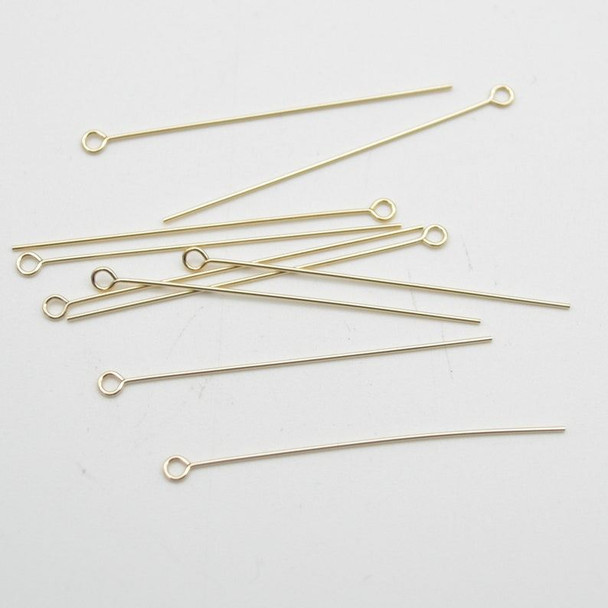 14K Gold Filled Findings - Gold Filled Eye Pins - 0.50mm x 38.1mm - 6 or 20 Count - Made in USA