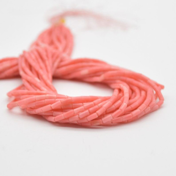 High Quality Pink Coral (dyed from natural white coral) Semi-precious Gemstone Round Tube Beads - 4mm x 2mm - 15" strand