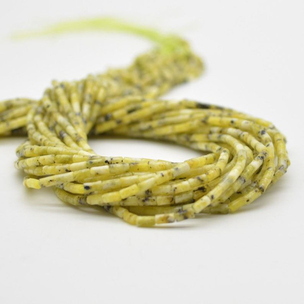 High Quality Grade A Natural Yellow Line Turquoise Semi-precious Gemstone Round Tube Beads - 4mm x 2mm - 15" strand