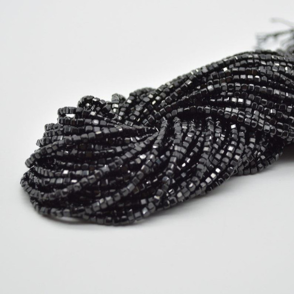 High Quality Grade A Natural Black Spinel Semi-precious Gemstone Faceted Cube Beads - 2mm - 2.2mm - 15" strand